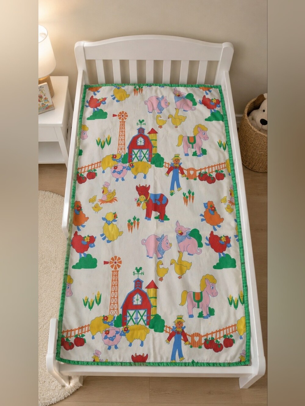 Vintage Handmade Soft Cottagecore Farmhouse Animals Nursery Baby Blanket 41x30